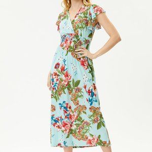 NWT Anna Morgan | Blue & Red Floral Smocked Butterfly-Sleeve Maxi Dress - M